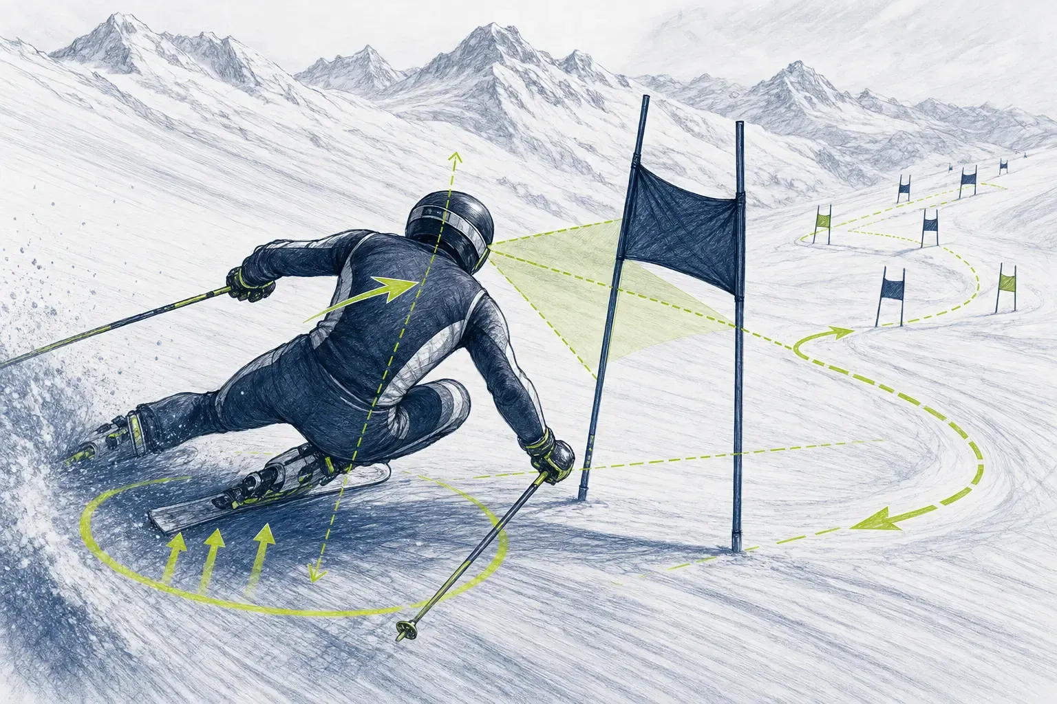 Agilität und Wendigkeit – technische Illustration Ski Loko