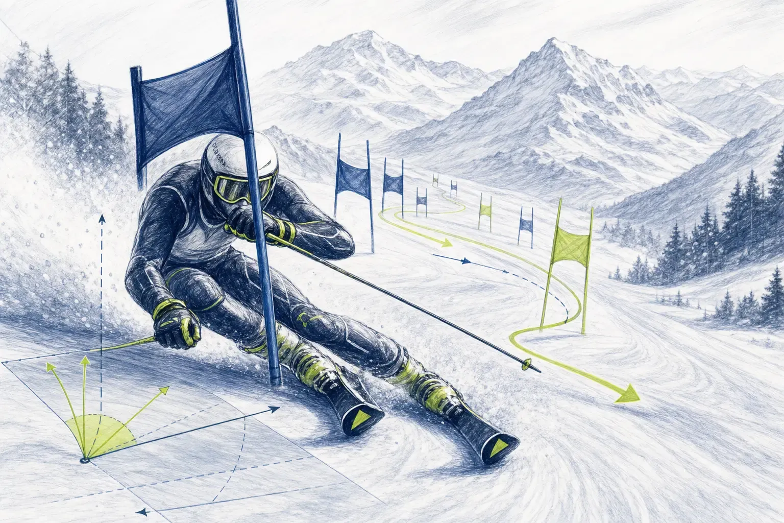 Alpine Disziplinen – technische Illustration Ski Loko