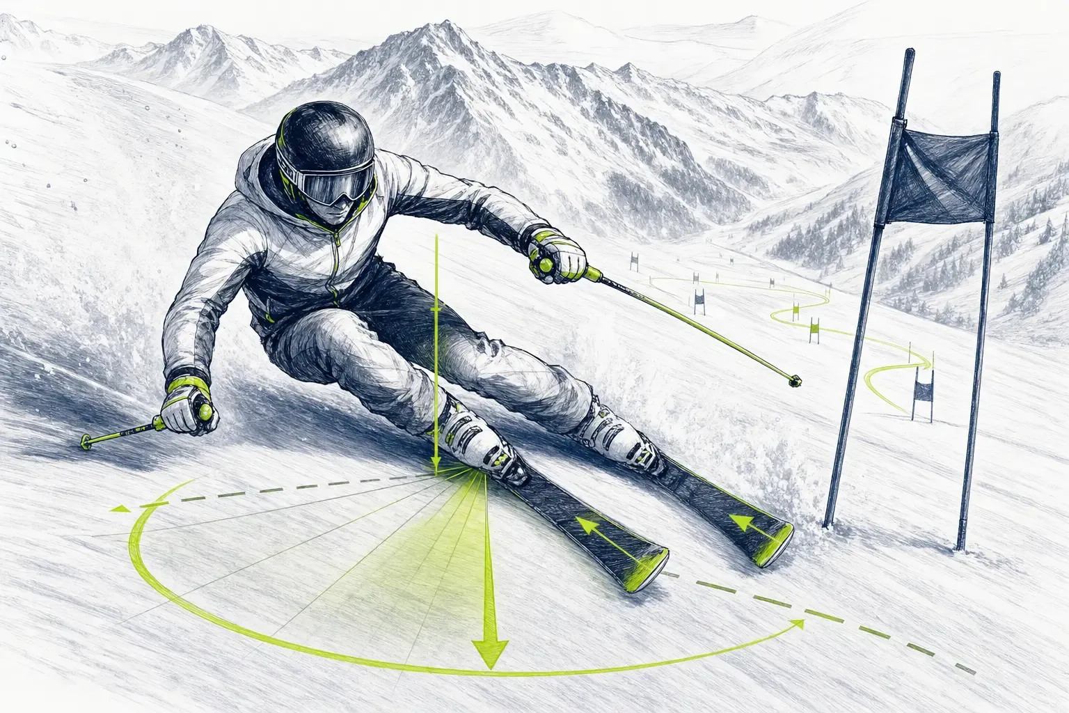 Alpiner Skilauf – technische Illustration Ski Loko