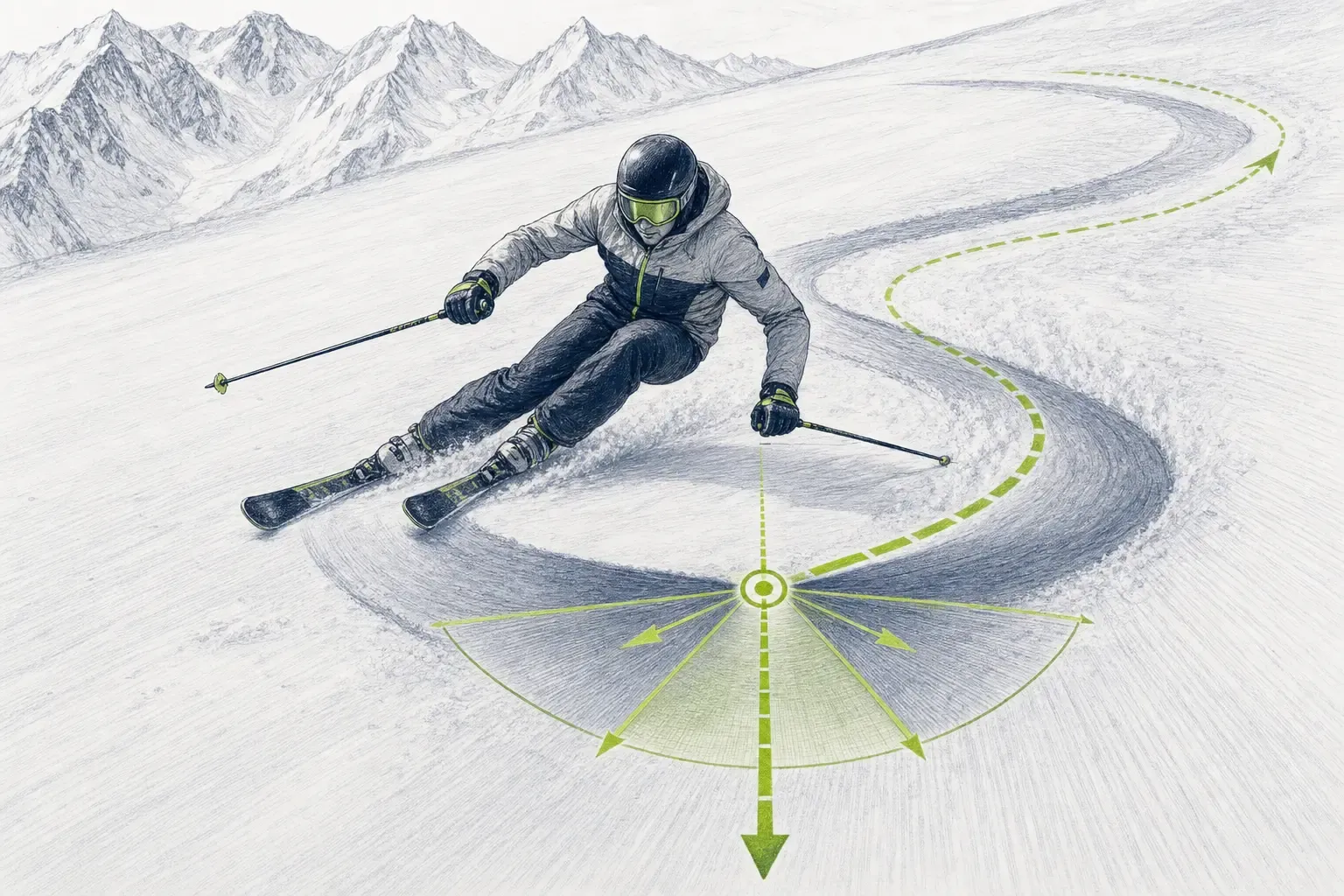 Kurvenscheitel – technische Illustration Ski Loko