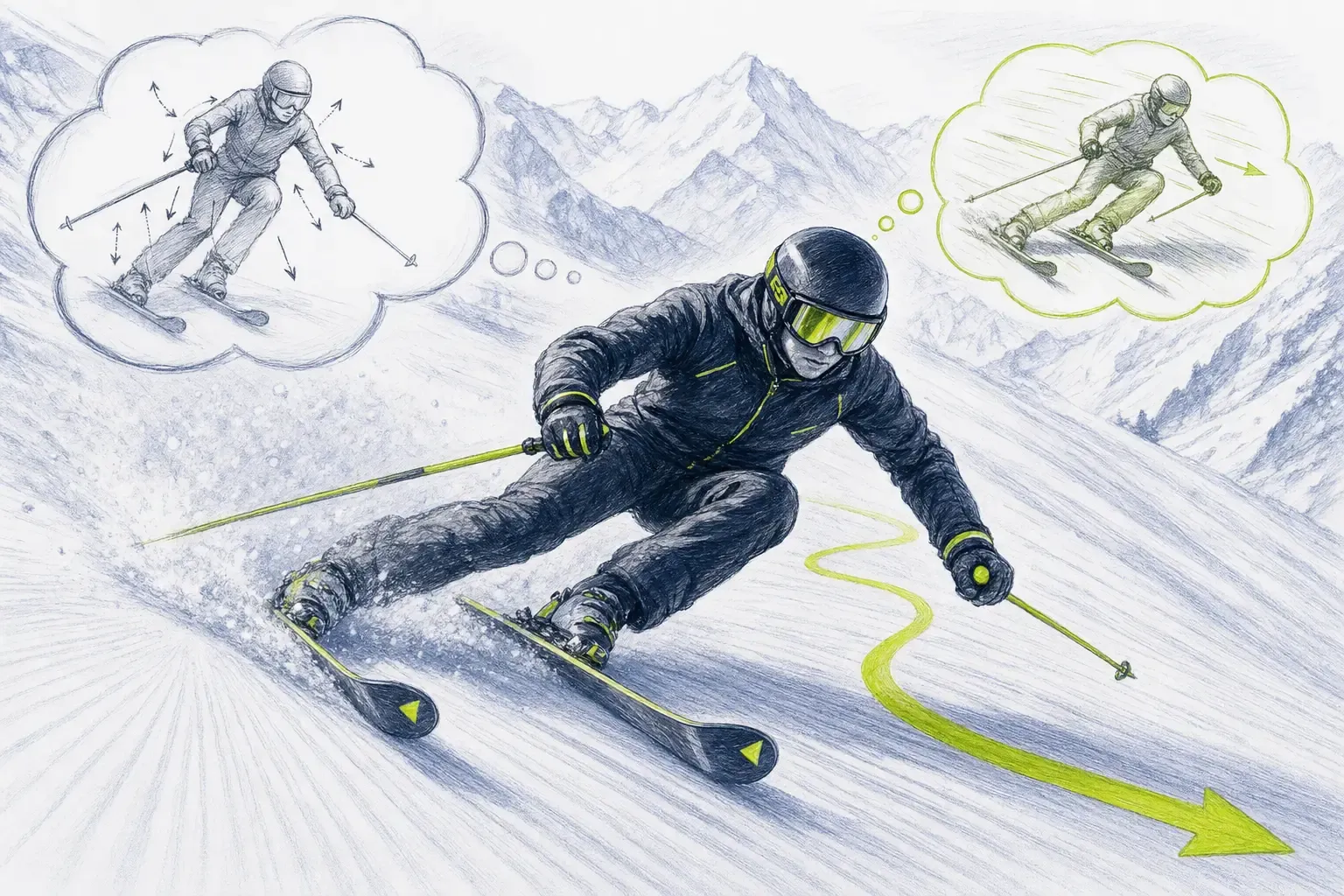 Bewegungsautomatisierung – technische Illustration Ski Loko