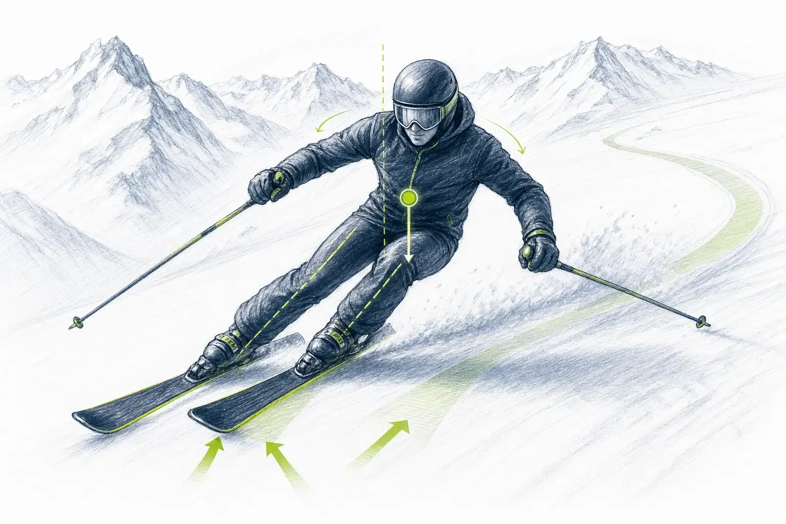 Balancierende Haltung – technische Illustration Ski Loko