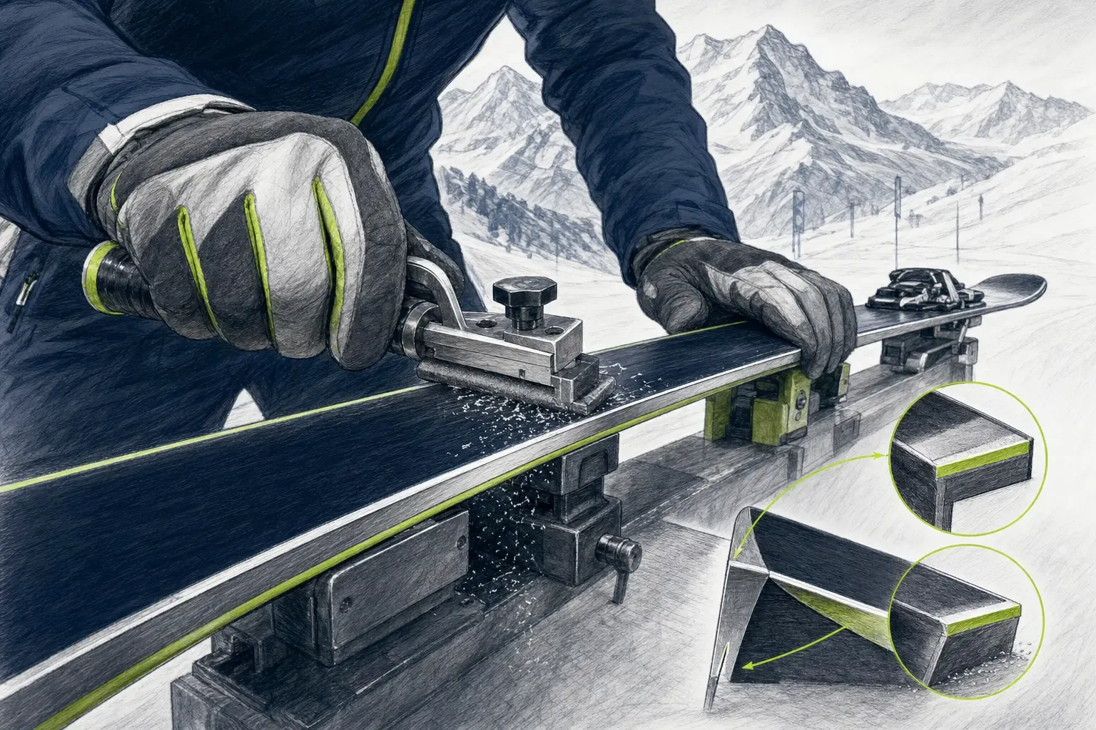 Kantenschleifen – technische Illustration Ski Loko