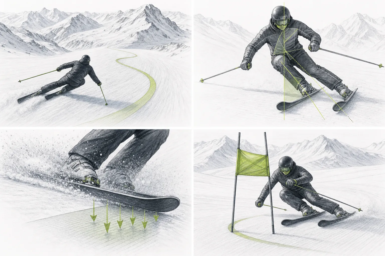 Carving – technische Illustration der Körperarbeit in der Ski-Bewegung