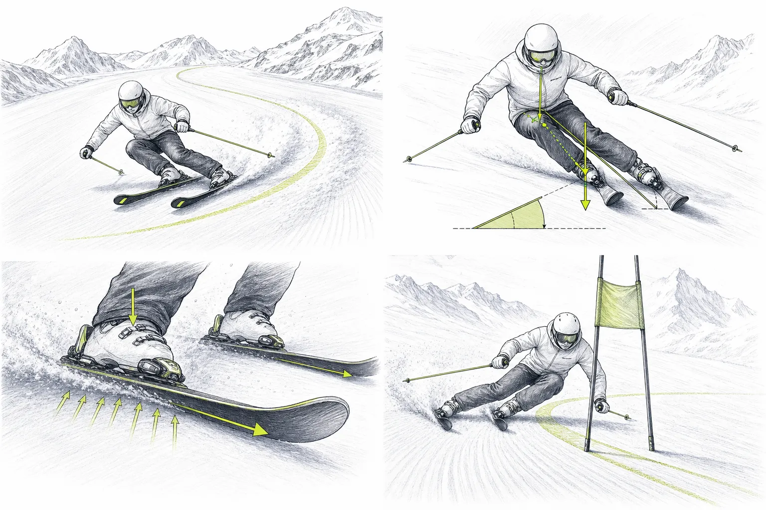 Carving – technische Darstellung der Arbeit von Ski, Kanten, Druck oder Gleichgewicht