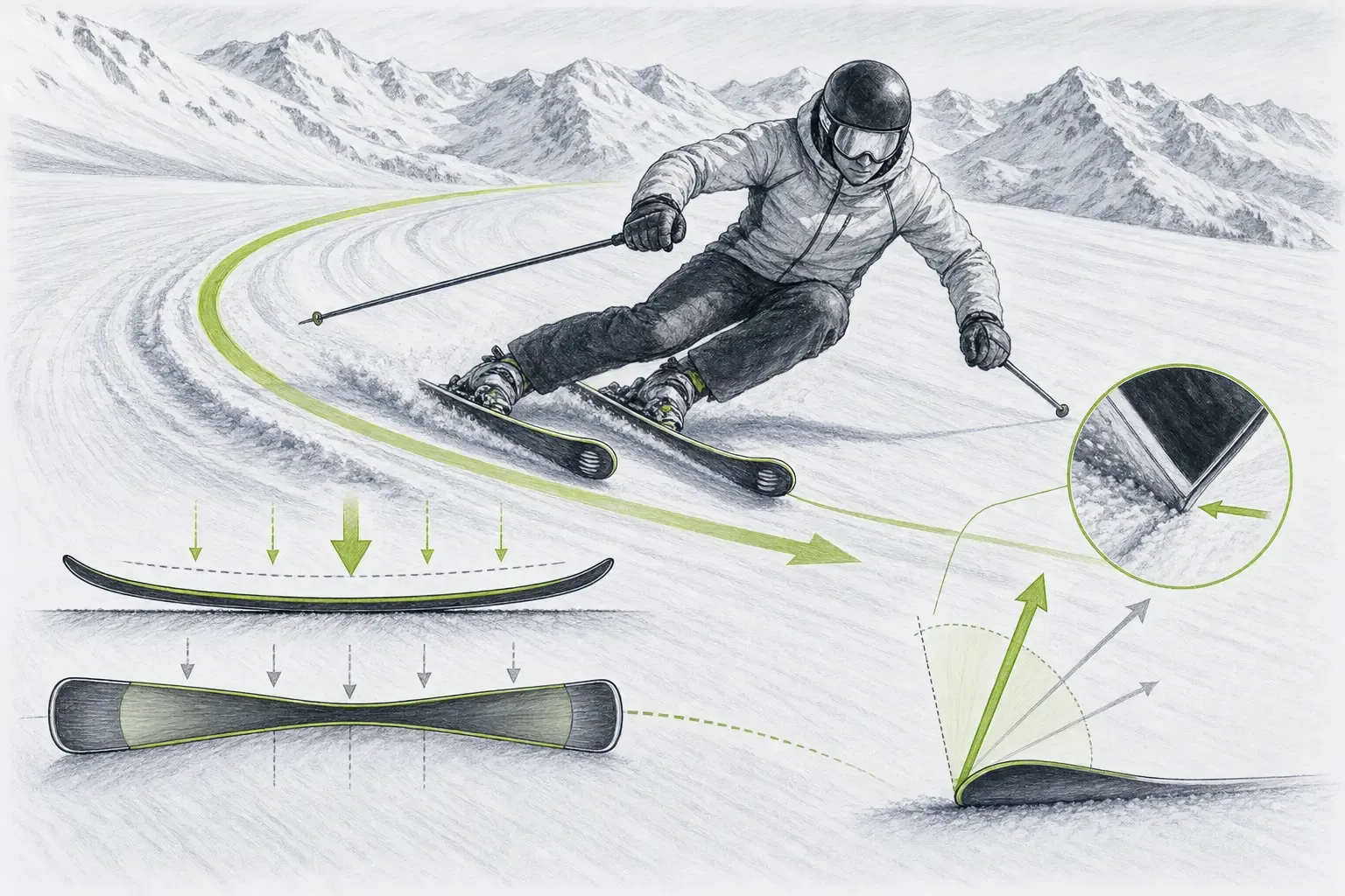 Carving-Schwung – technische Illustration Ski Loko
