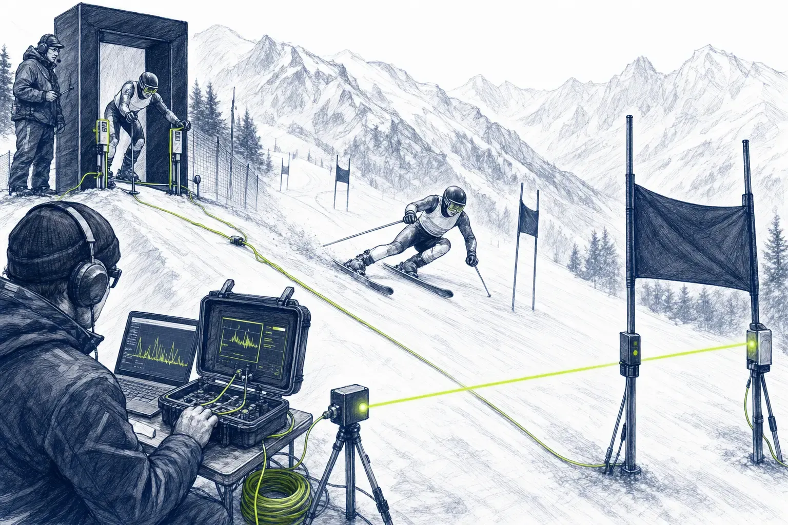 Zeitmessung – technische Illustration Ski Loko