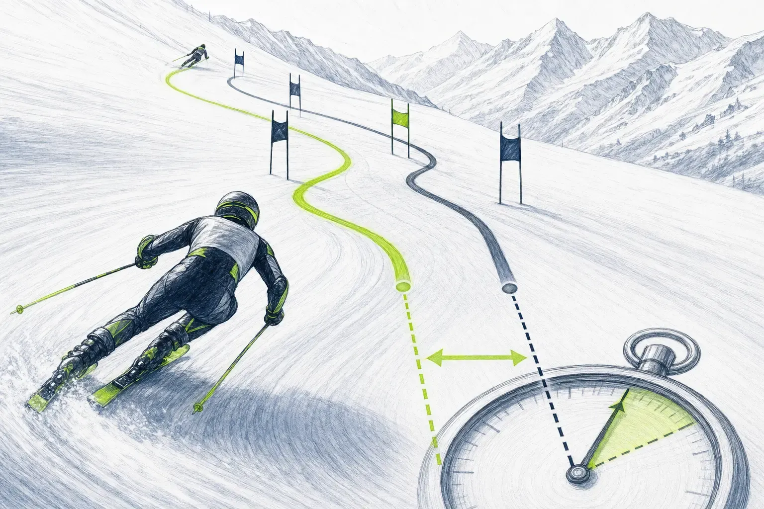 Zeitverlust – technische Illustration Ski Loko