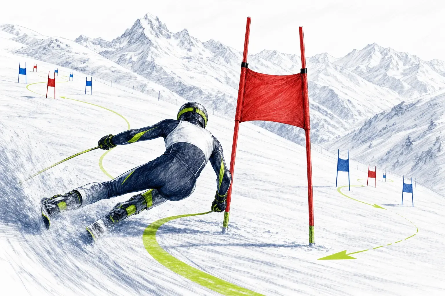 Rotes Tor – technische Illustration Ski Loko