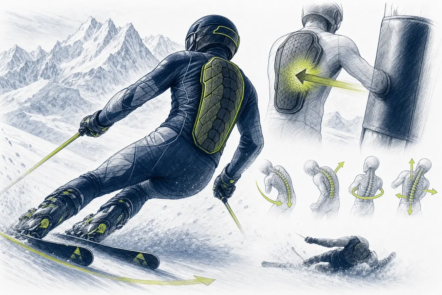 Rückenschutz – technische Illustration Ski Loko