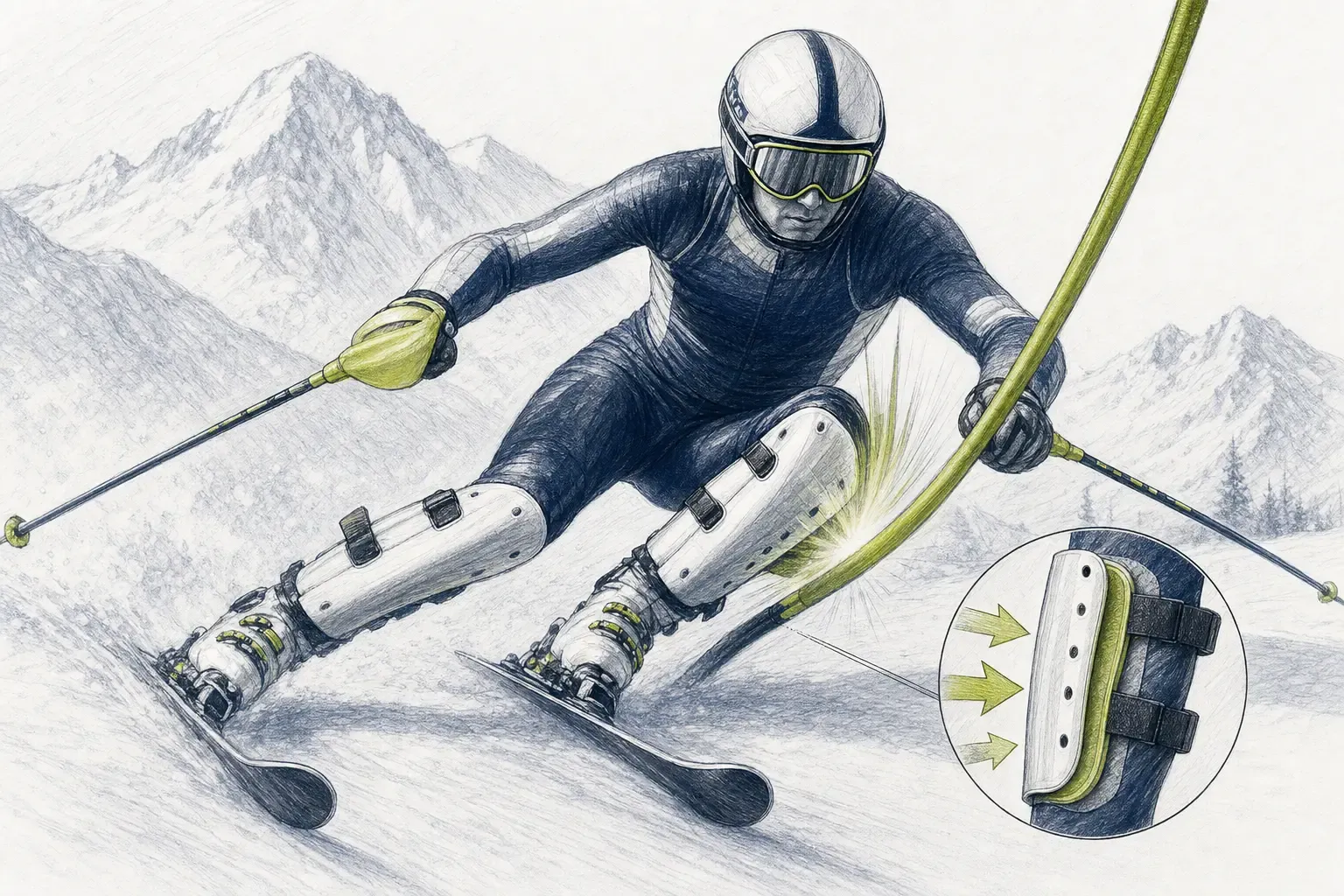Schienbeinschoner – technische Illustration Ski Loko