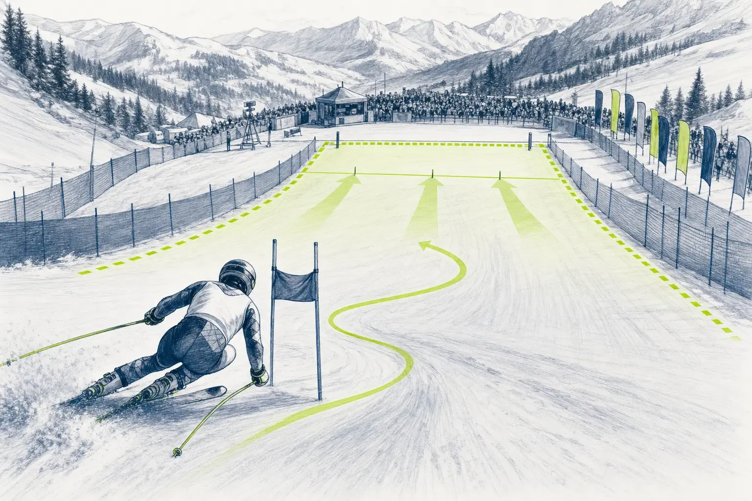 Zielbereich – technische Illustration Ski Loko