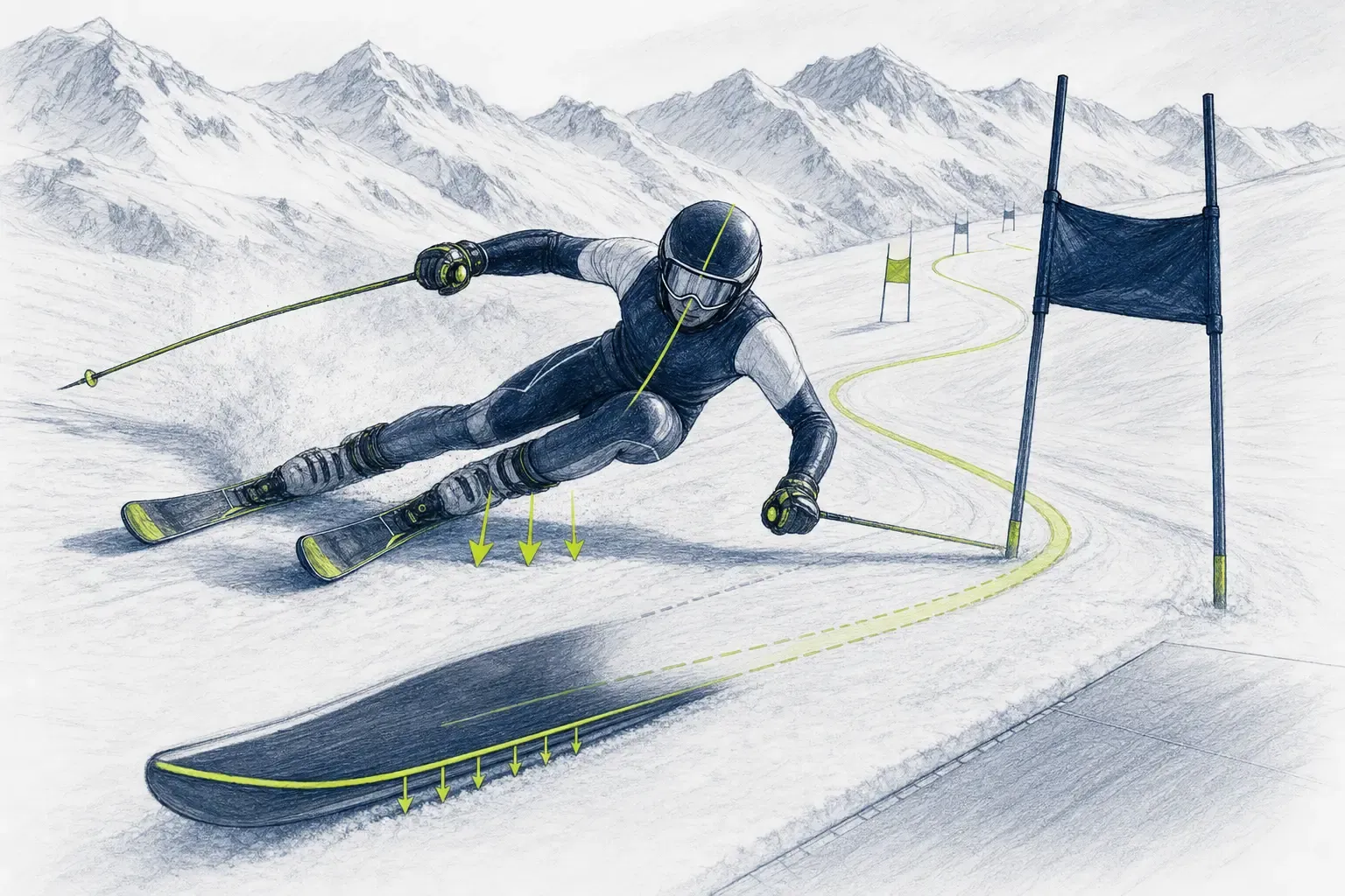 Saubere Fahrt – technische Illustration Ski Loko
