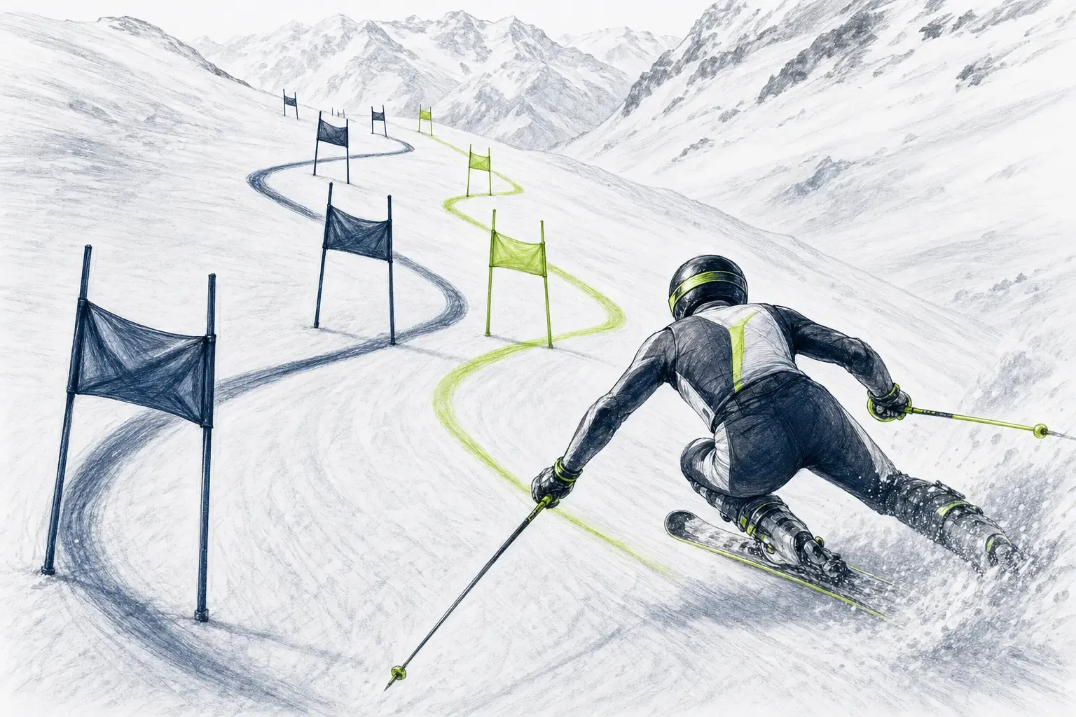 Zweiter Lauf – technische Illustration Ski Loko