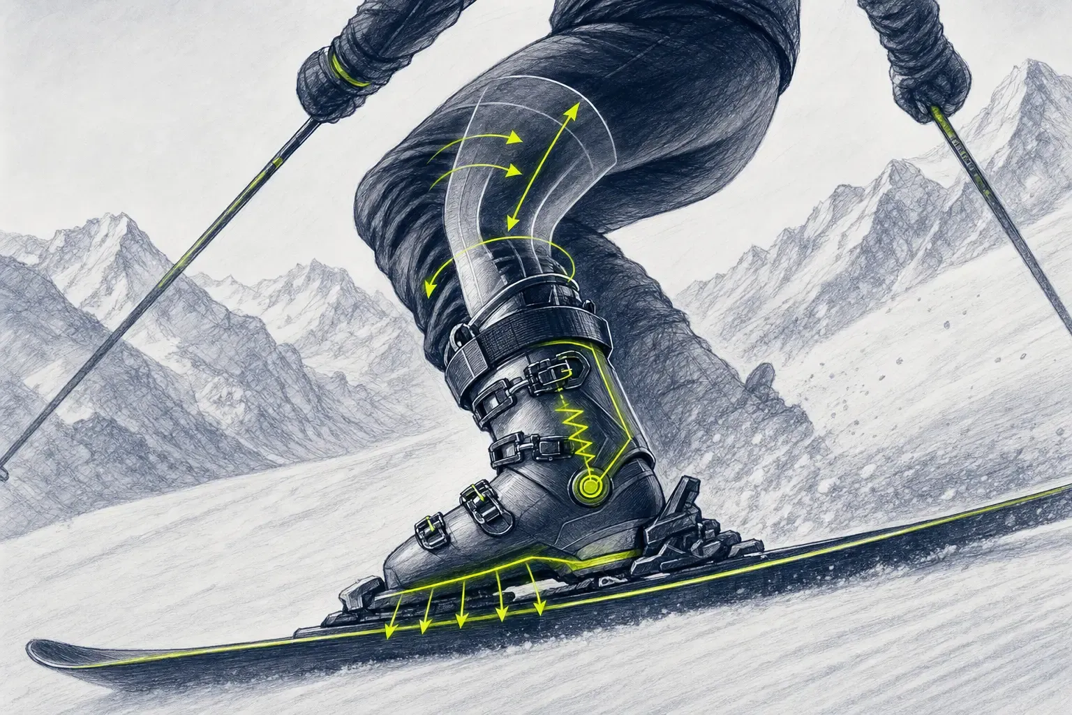 Flex der Skischuhe – technische Illustration Ski Loko