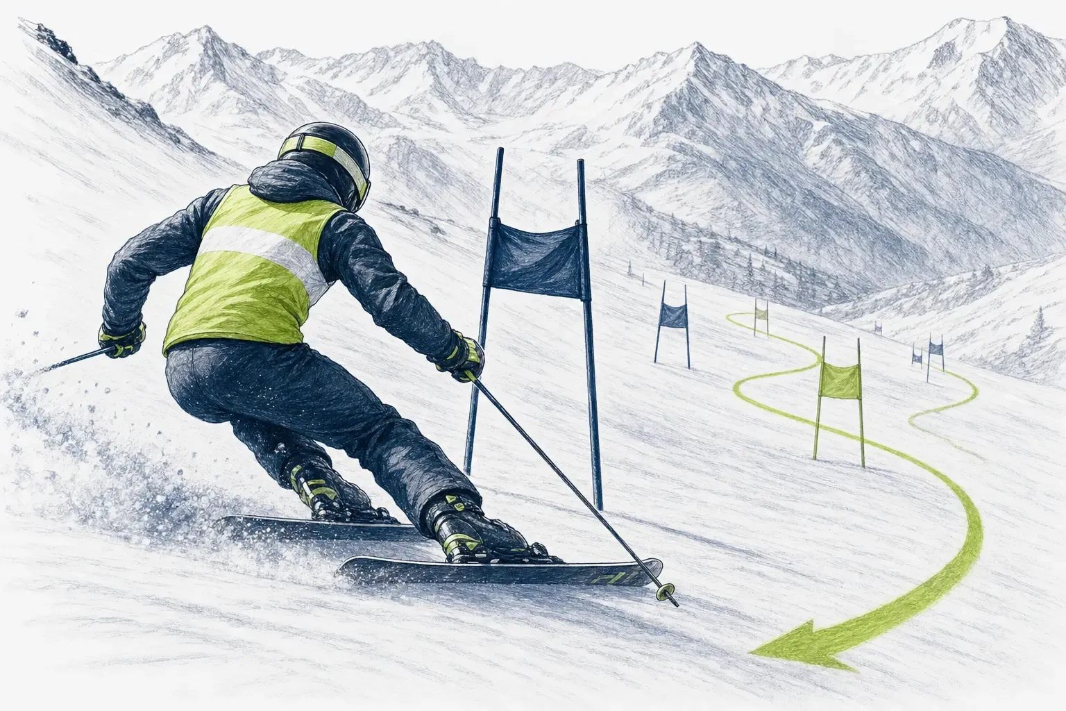 Forerunner a predjazdec – technische Illustration Ski Loko