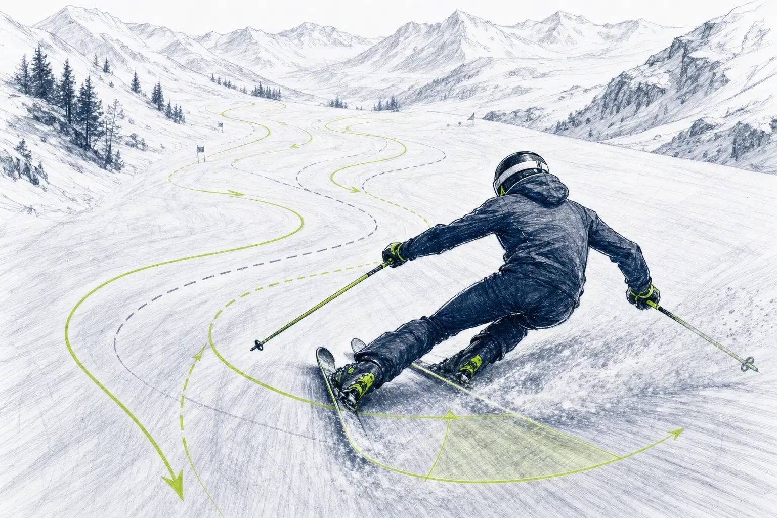 Freies Skifahren – technische Illustration Ski Loko