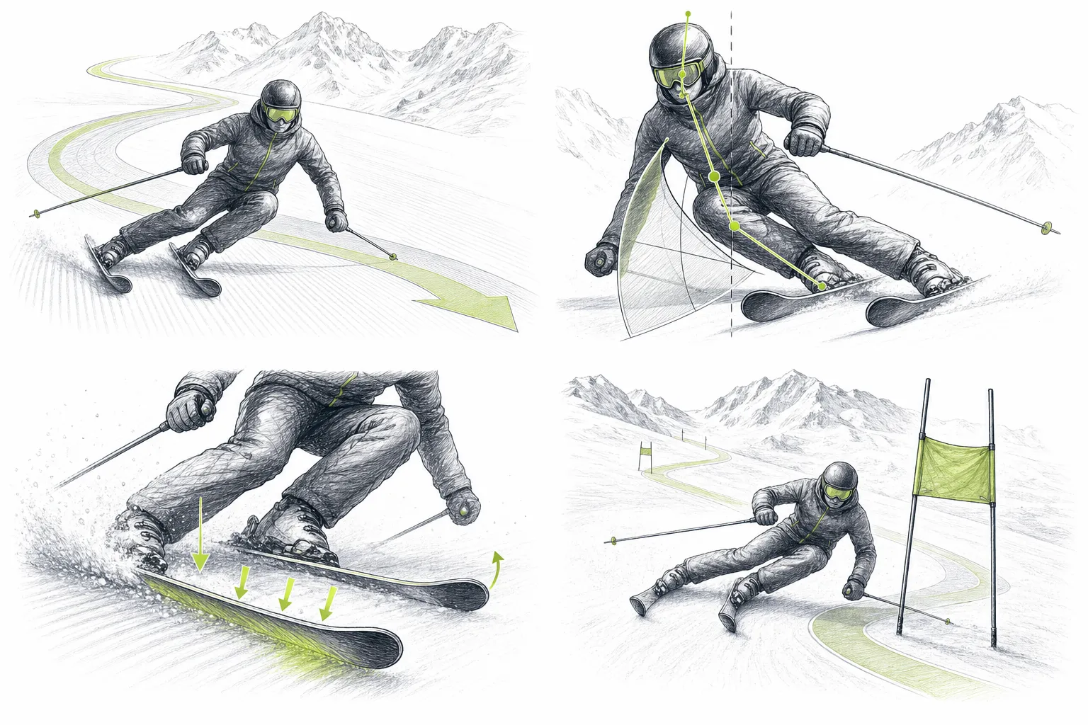 Kanten und Aufkanten – technische Illustration Ski Loko