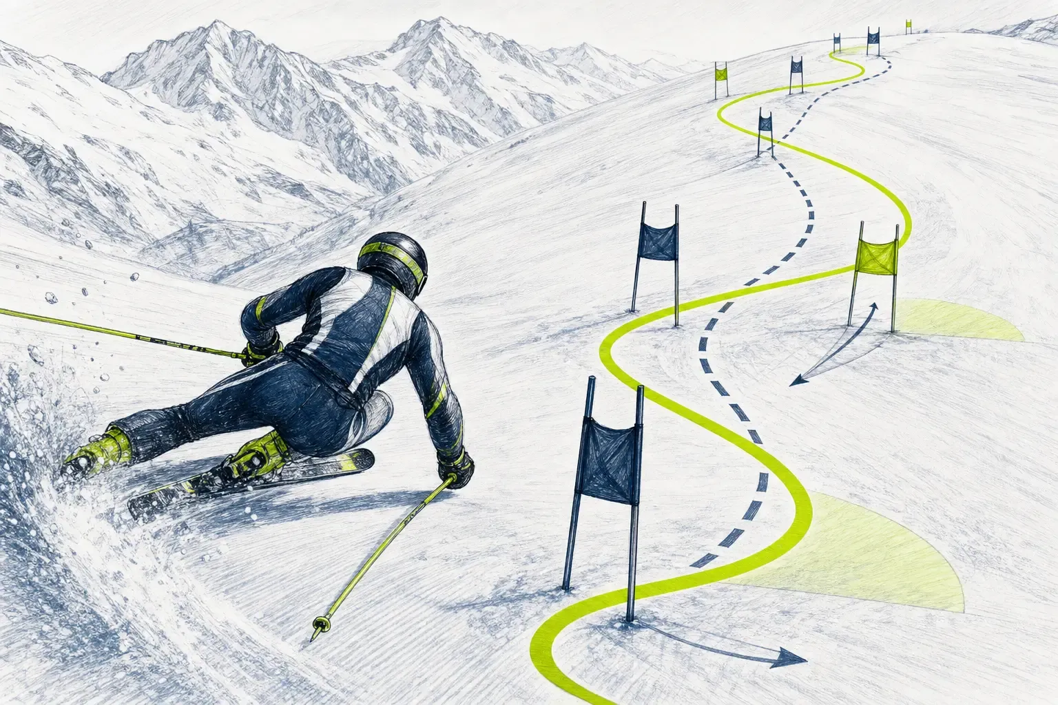 Ideallinie – technische Illustration Ski Loko