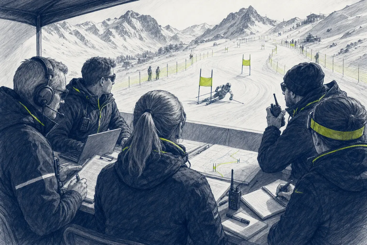 Rennjury – technische Illustration Ski Loko