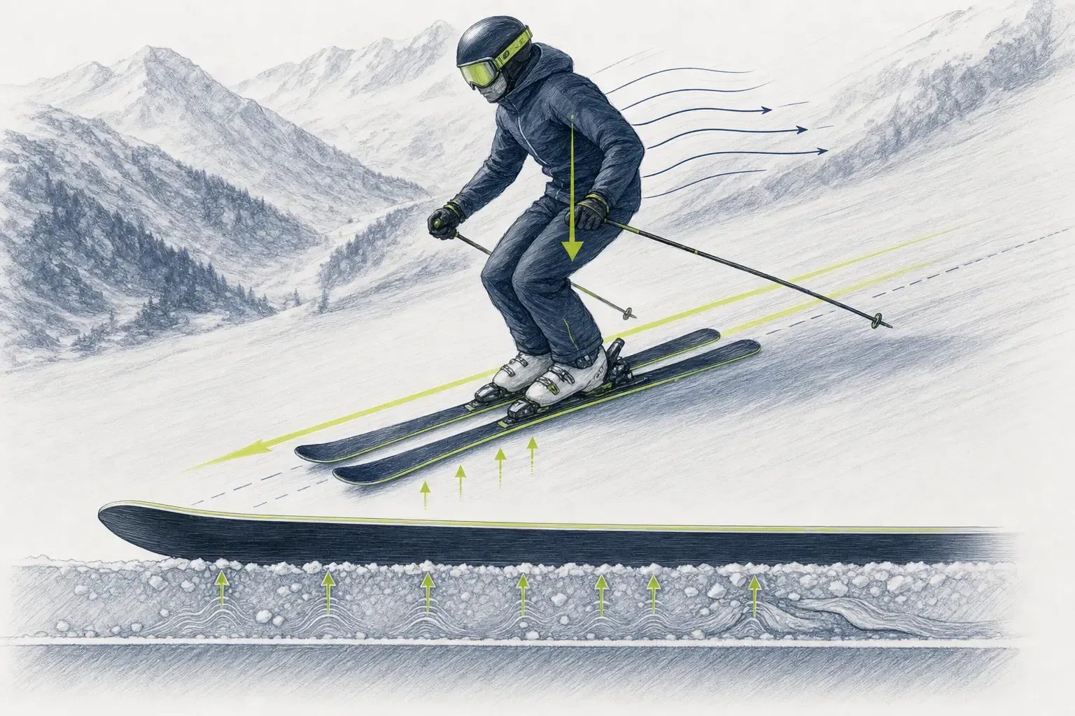 Gleiten – technische Illustration Ski Loko