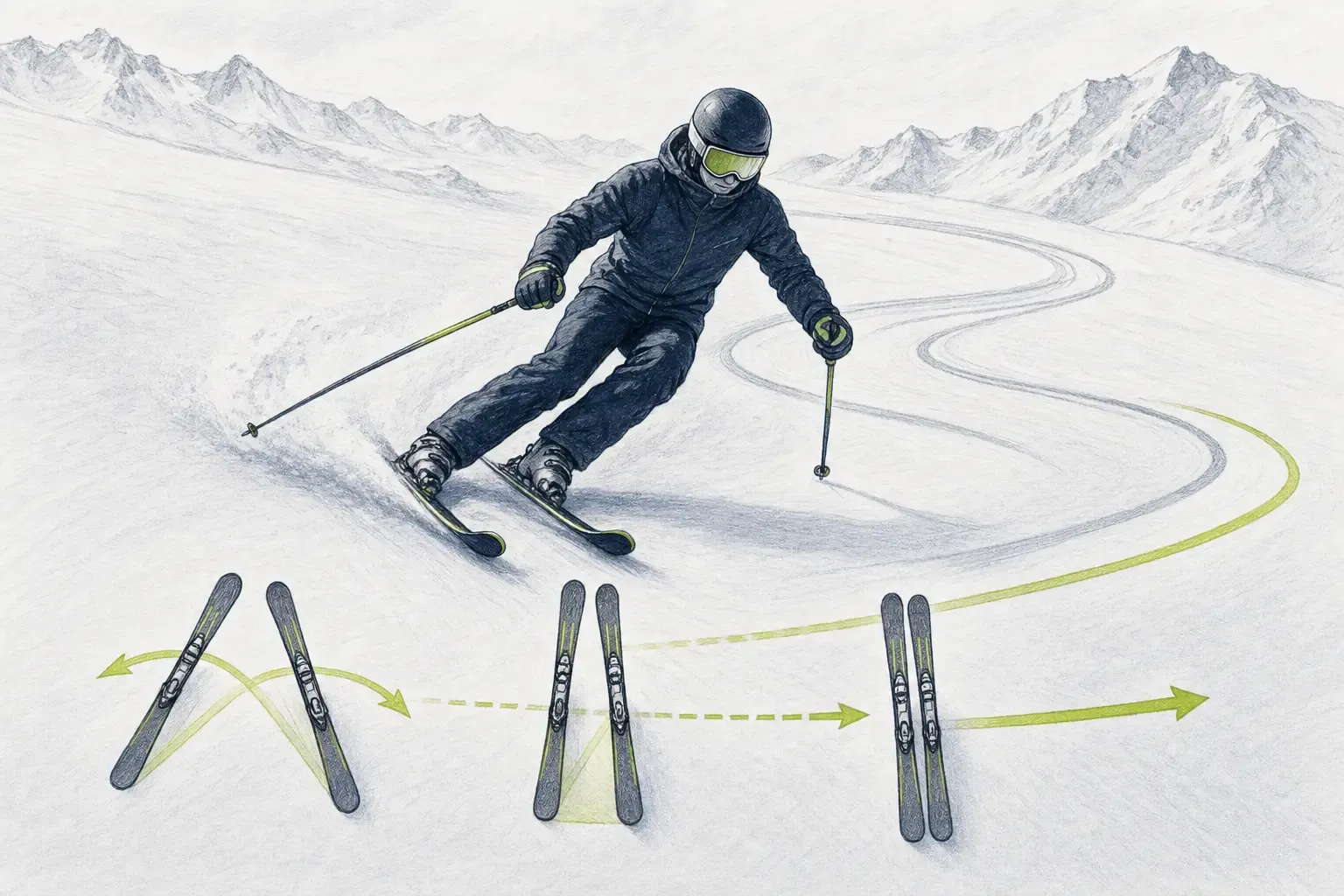 Gleitbogen – technische Illustration Ski Loko