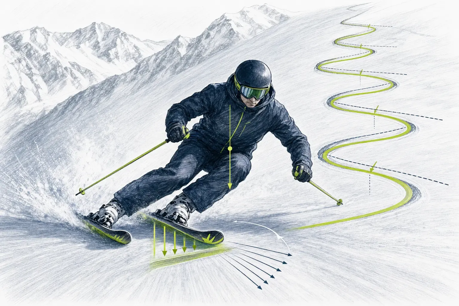 Kurzer Bogen – technische Illustration Ski Loko