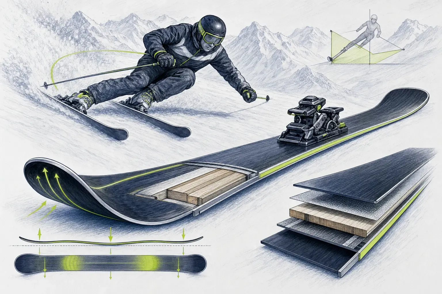 Skier – technische Illustration Ski Loko