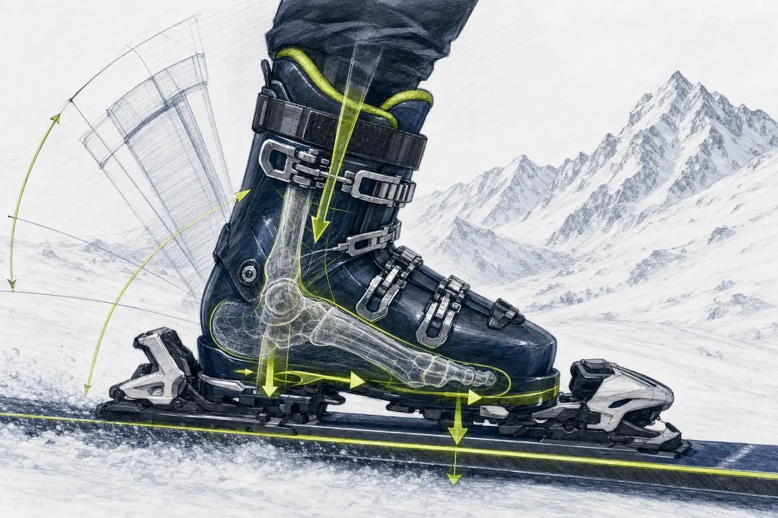 Skischuhe – technische Illustration Ski Loko