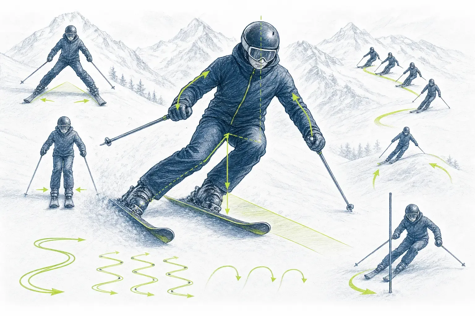 Ski-Alphabet – technische Illustration Ski Loko