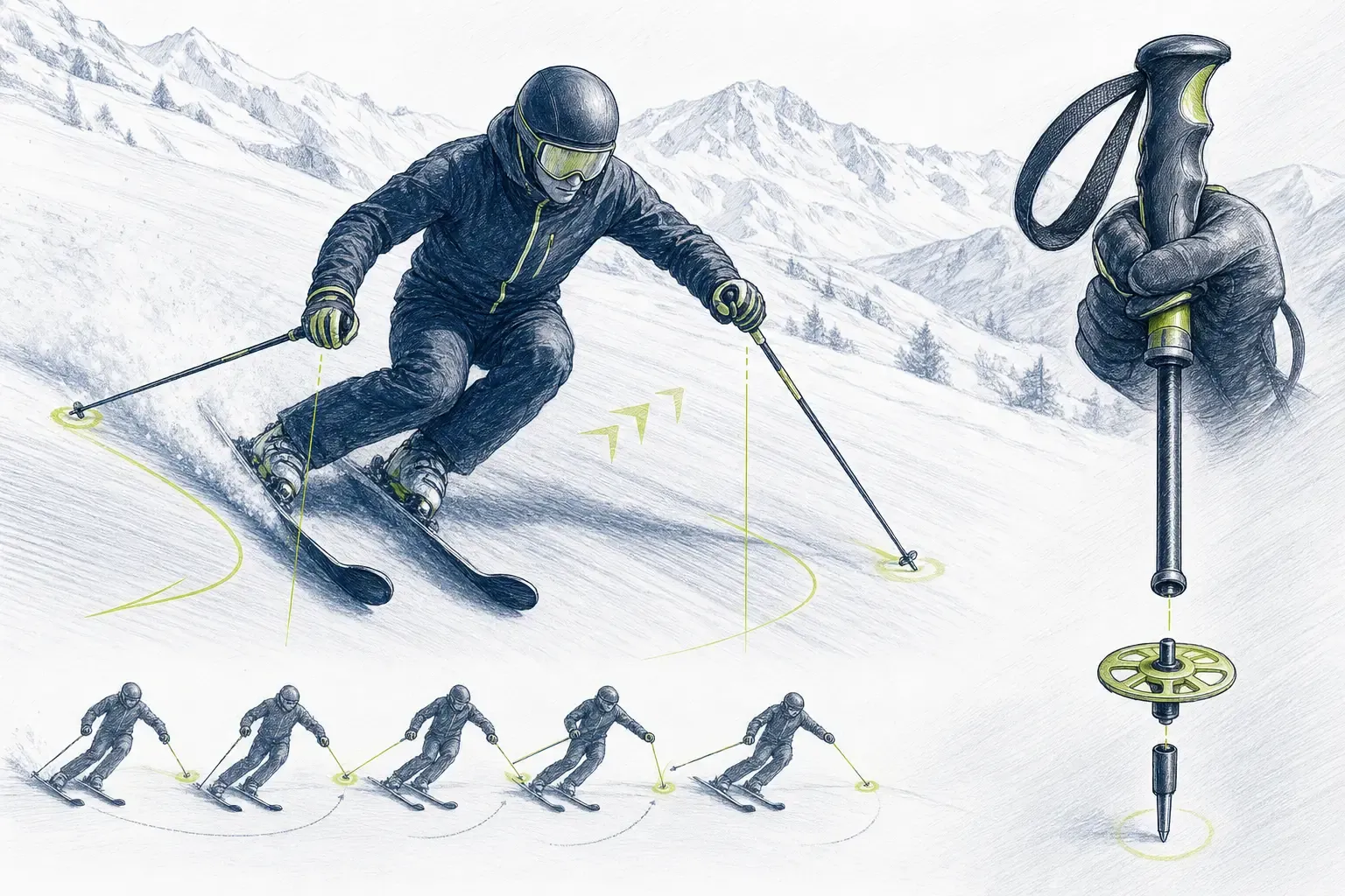 Skistöcke – technische Illustration Ski Loko