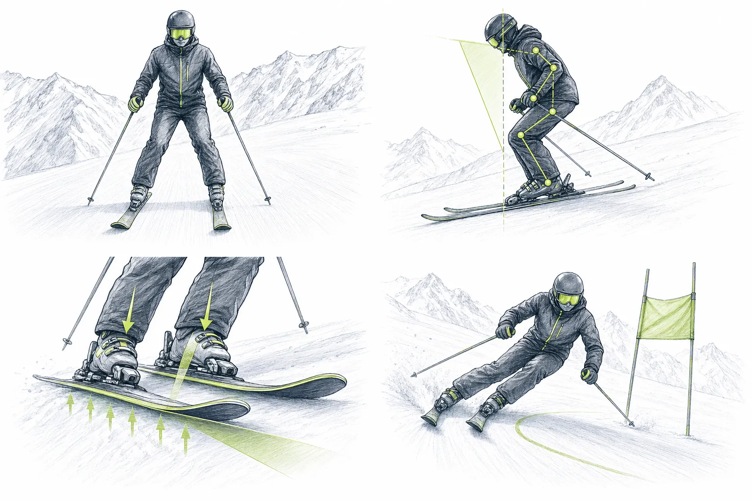 Skifahrhaltung – technische Illustration Ski Loko