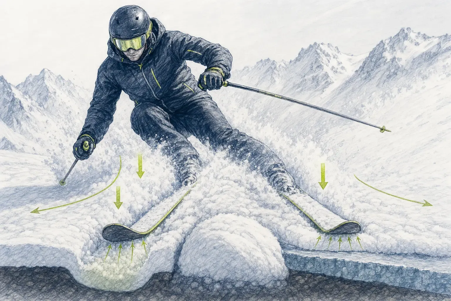 Weichschnee – technische Illustration Ski Loko