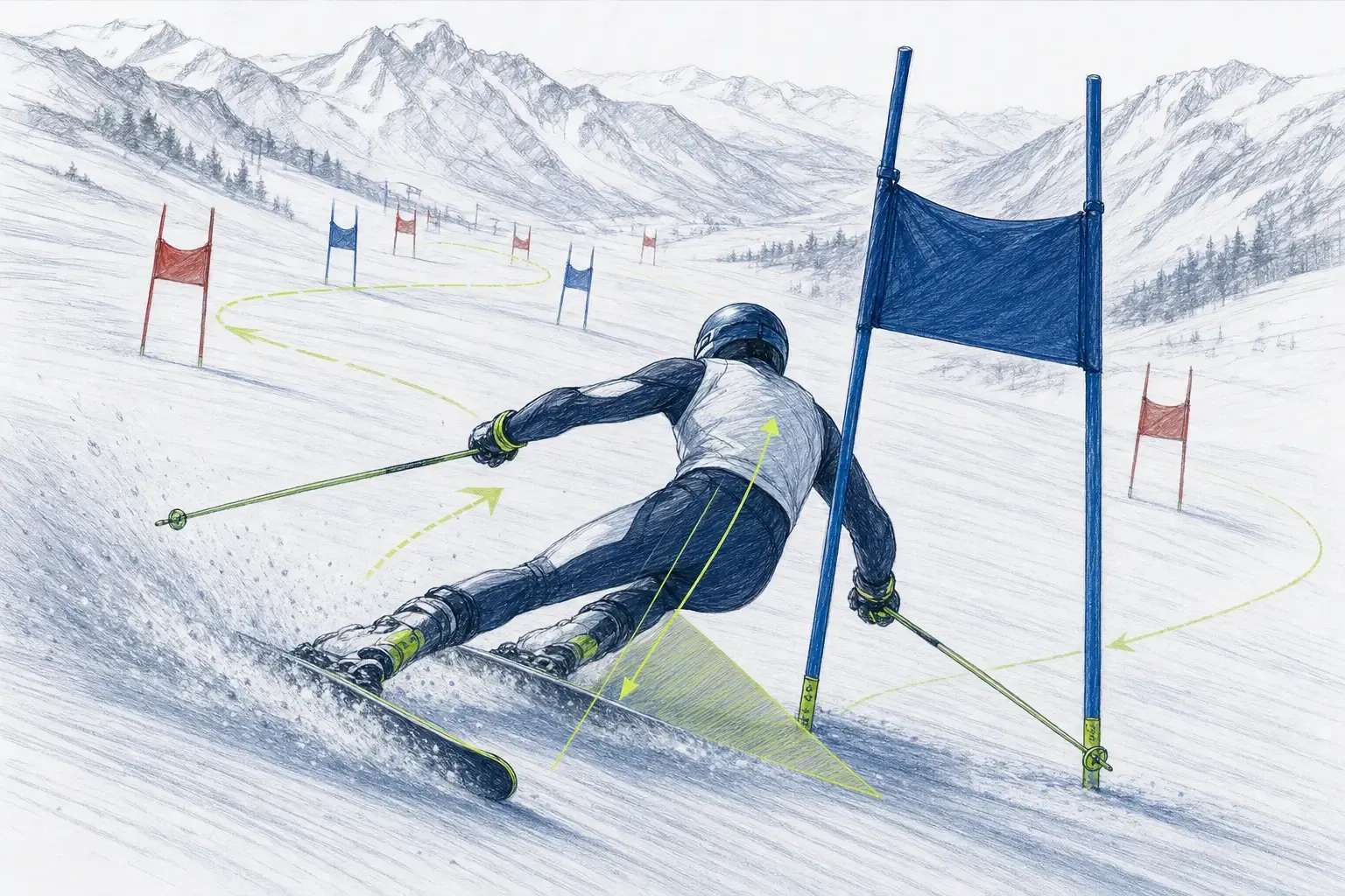 Blaues Tor – technische Illustration Ski Loko