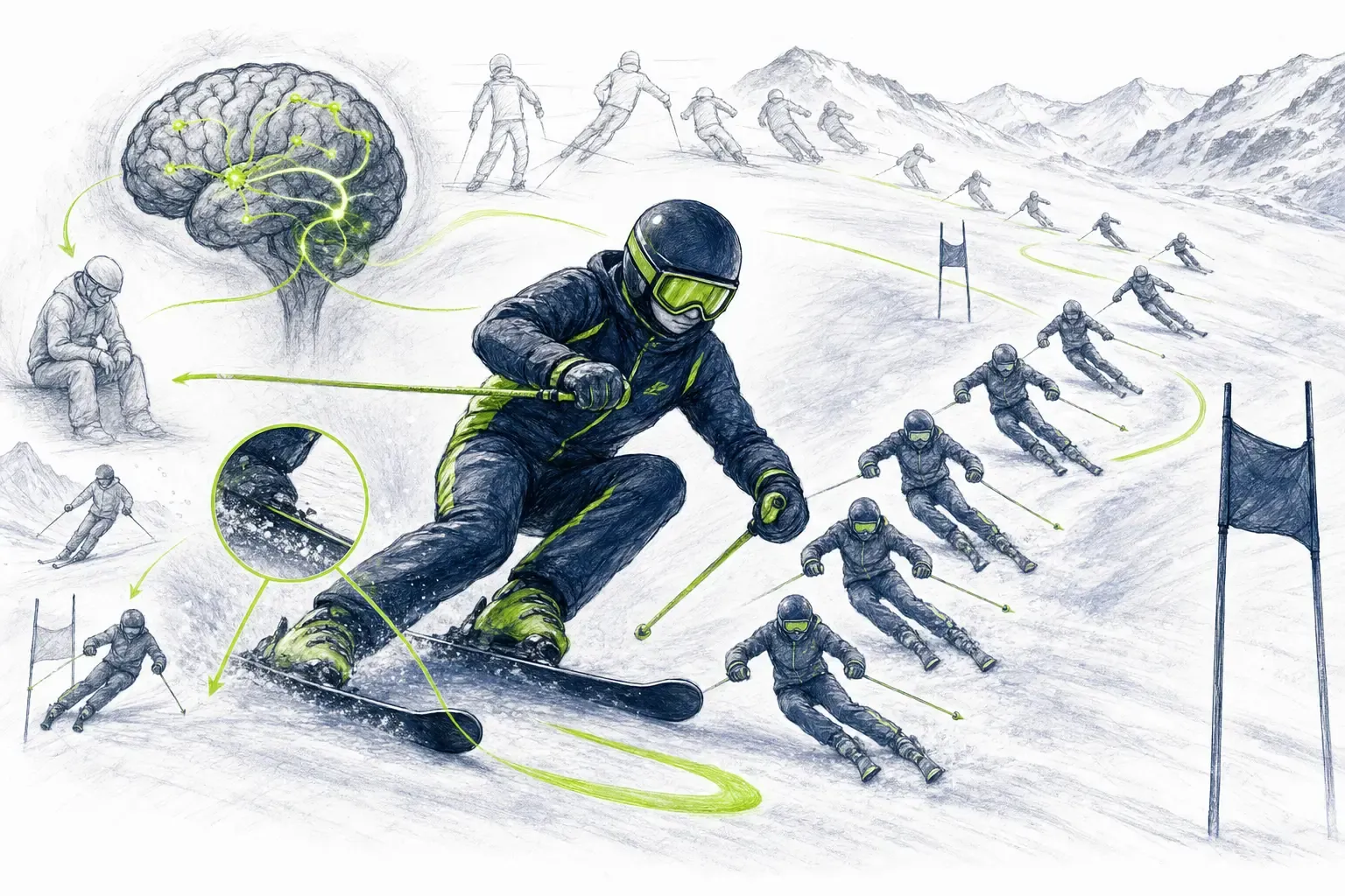 Motorisches Lernen – technische Illustration Ski Loko