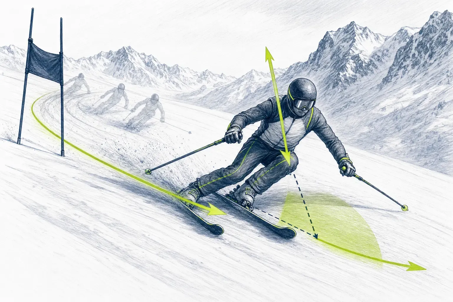 Einfahrt in den Schwung – technische Illustration Ski Loko