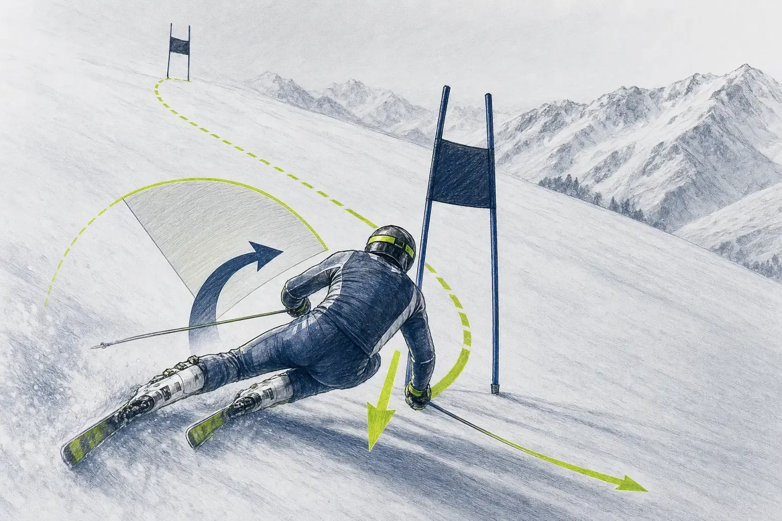 Späte Linie – technische Illustration Ski Loko