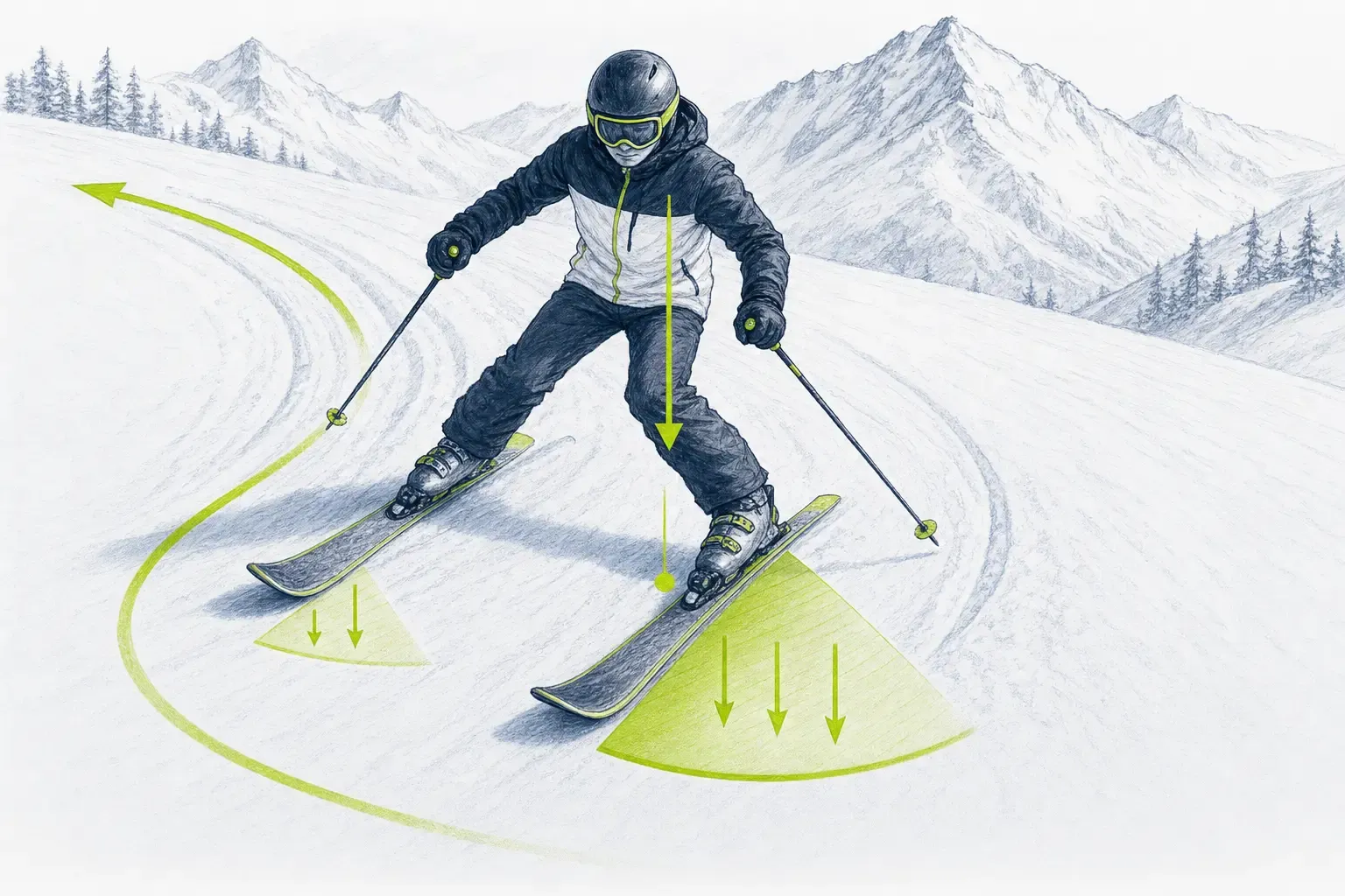 Bogen aus dem Pflug – technische Illustration Ski Loko