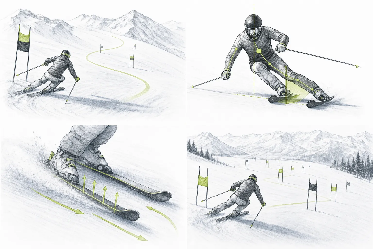 Riesenslalom GS – technische Illustration der Körperarbeit in der Skibewegung