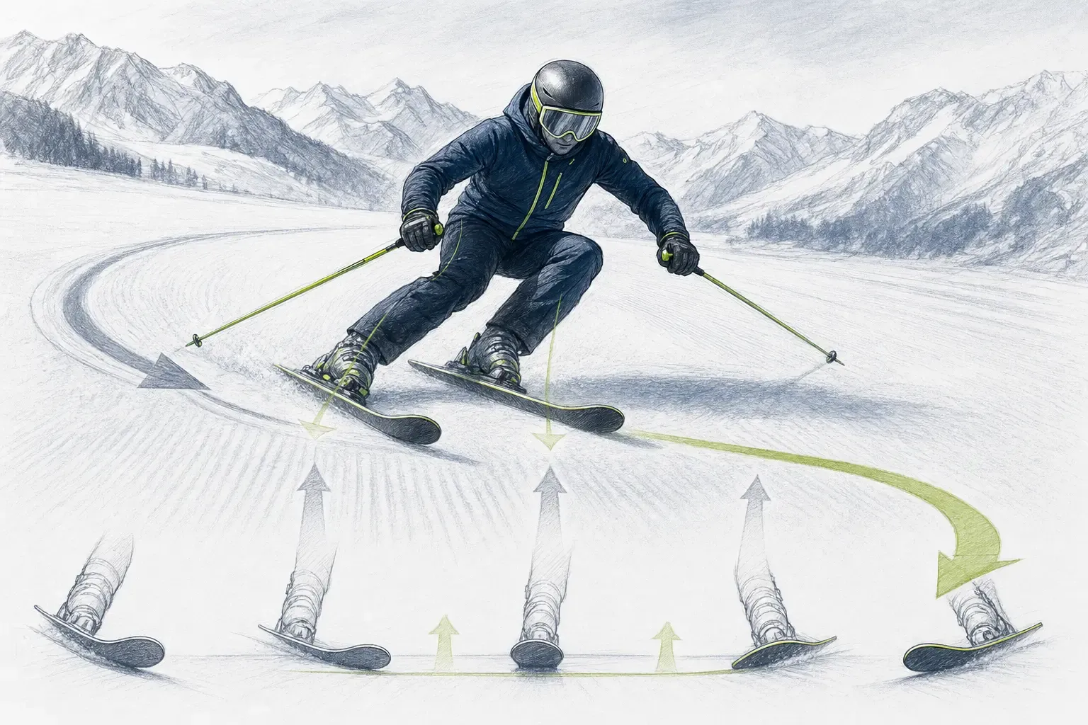 Entlasten der Ski – technische Illustration Ski Loko