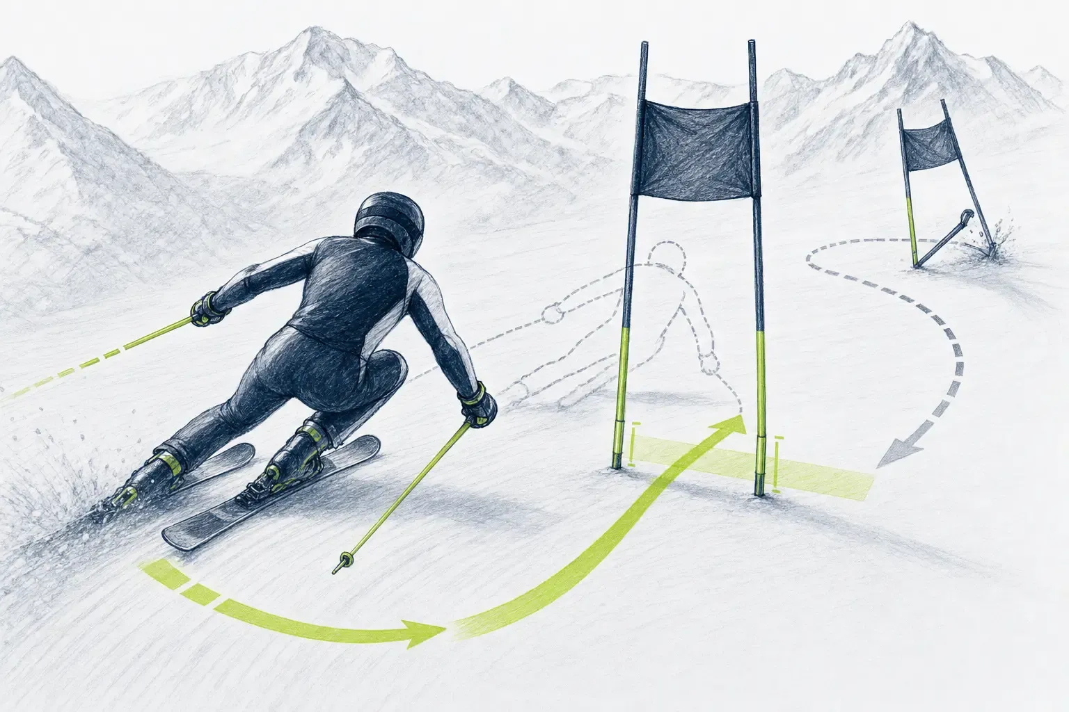 Erneute Torpassage – technische Illustration Ski Loko