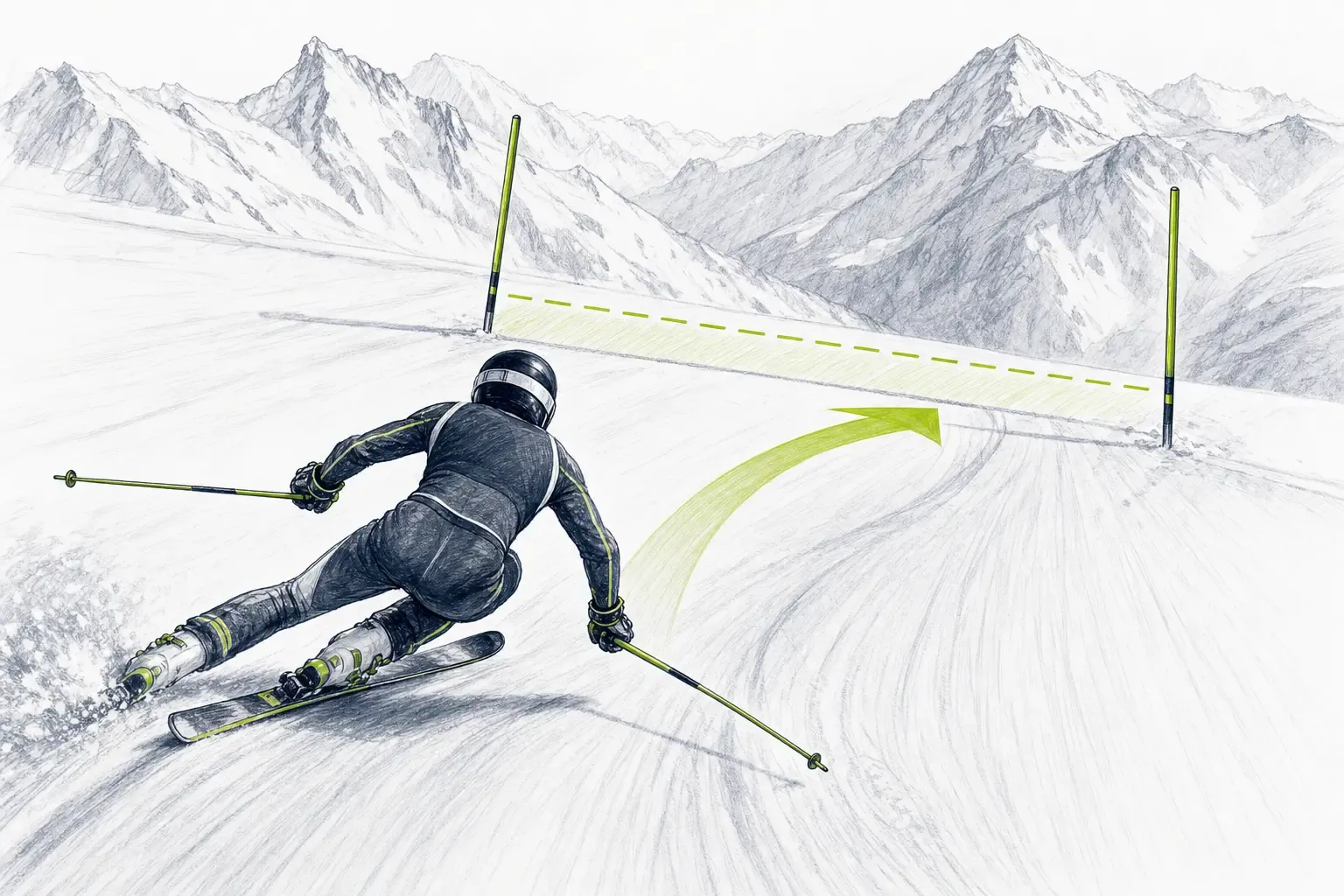 Offenes Tor – technische Illustration Ski Loko
