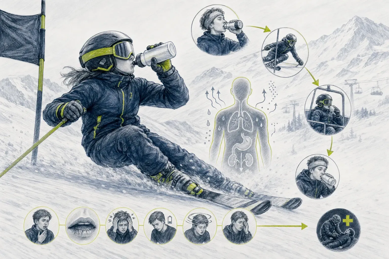 Trinkverhalten – technische Illustration Ski Loko
