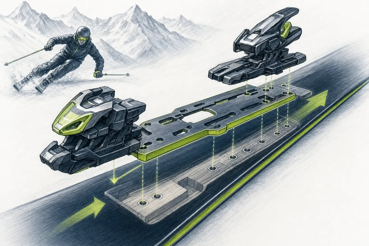 Bindungsplatte – technische Illustration Ski Loko