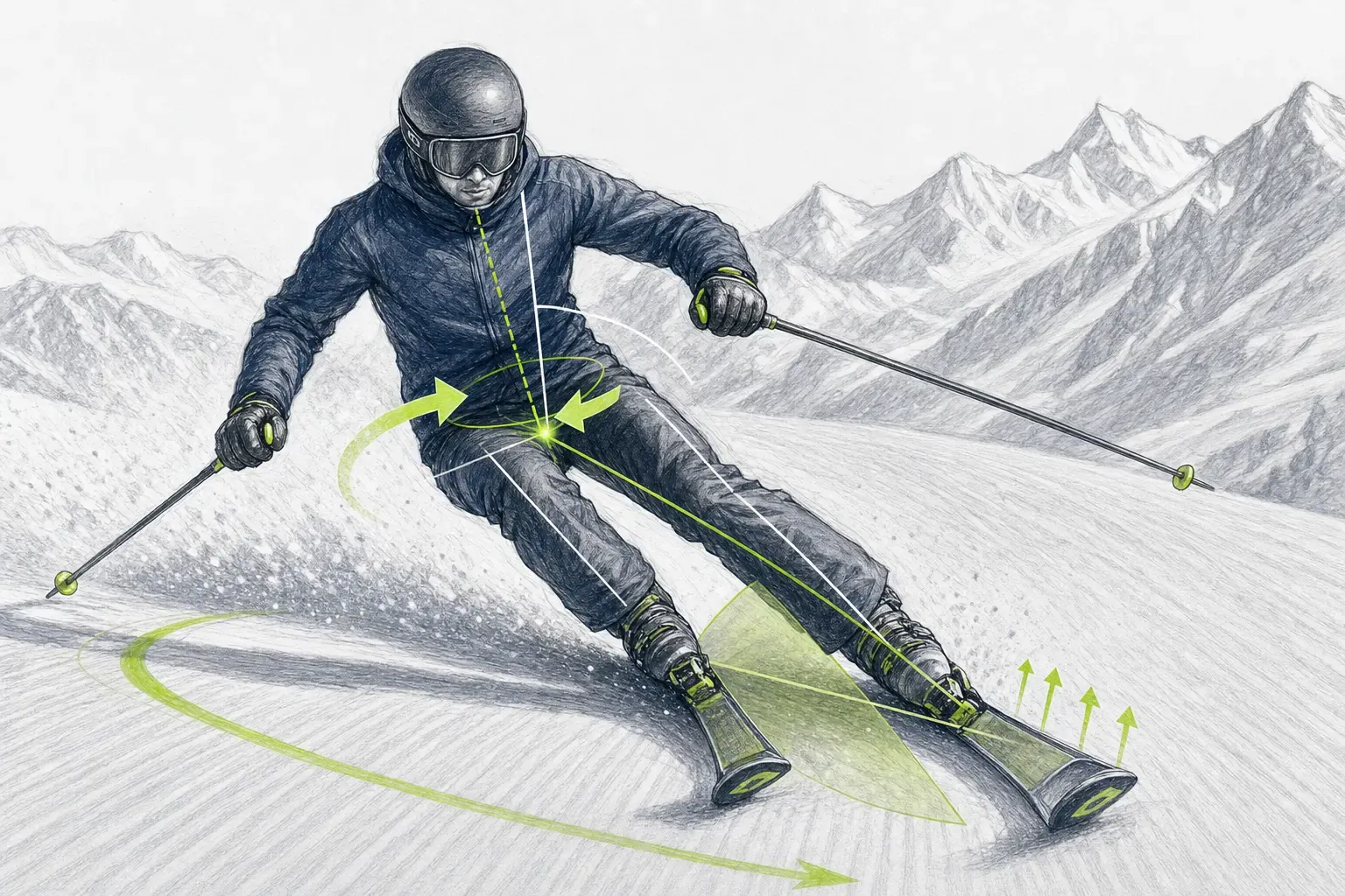 Arbeit der Hüften – technische Illustration Ski Loko