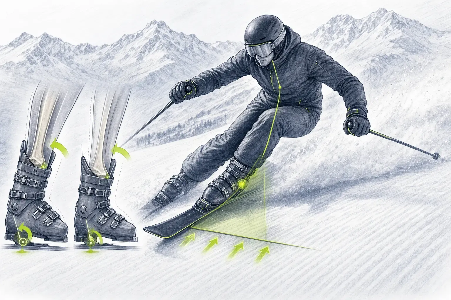 Arbeit der Sprunggelenke – technische Illustration Ski Loko