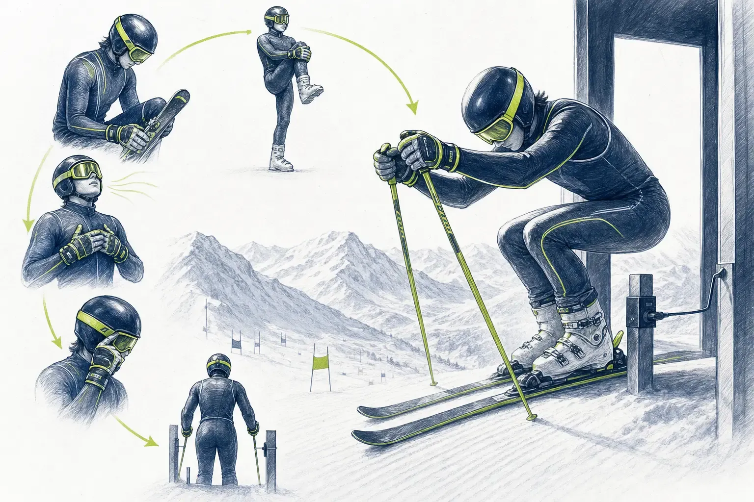 Vorstart-Routine – technische Illustration Ski Loko