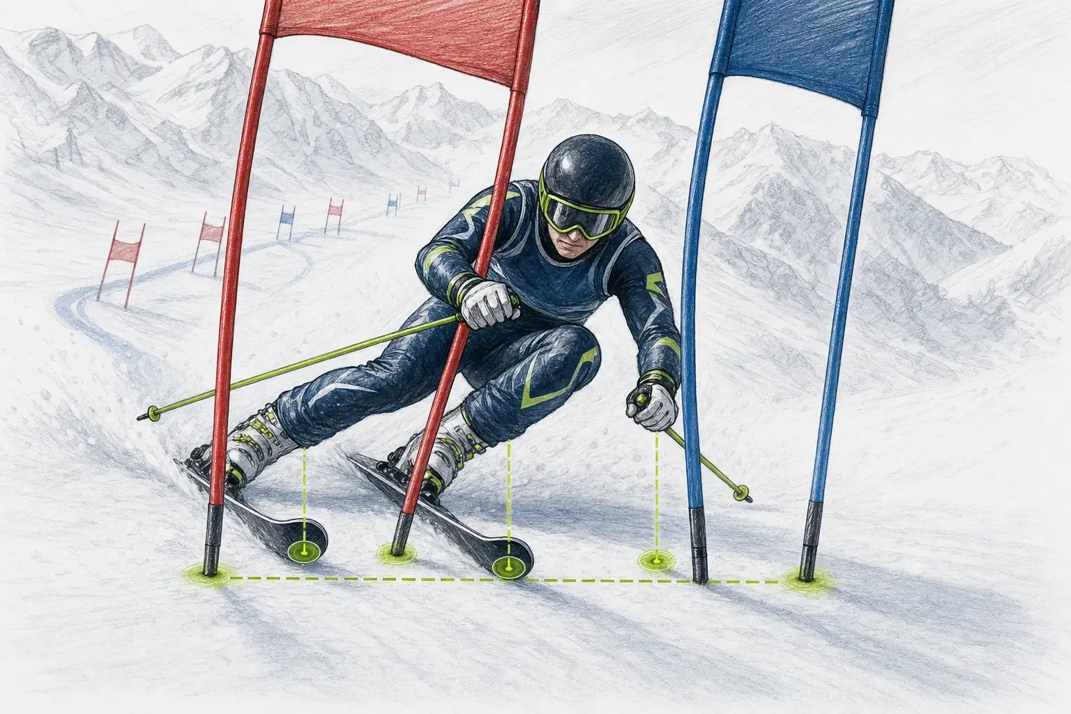 Durchfahren eines Tores – technische Illustration Ski Loko