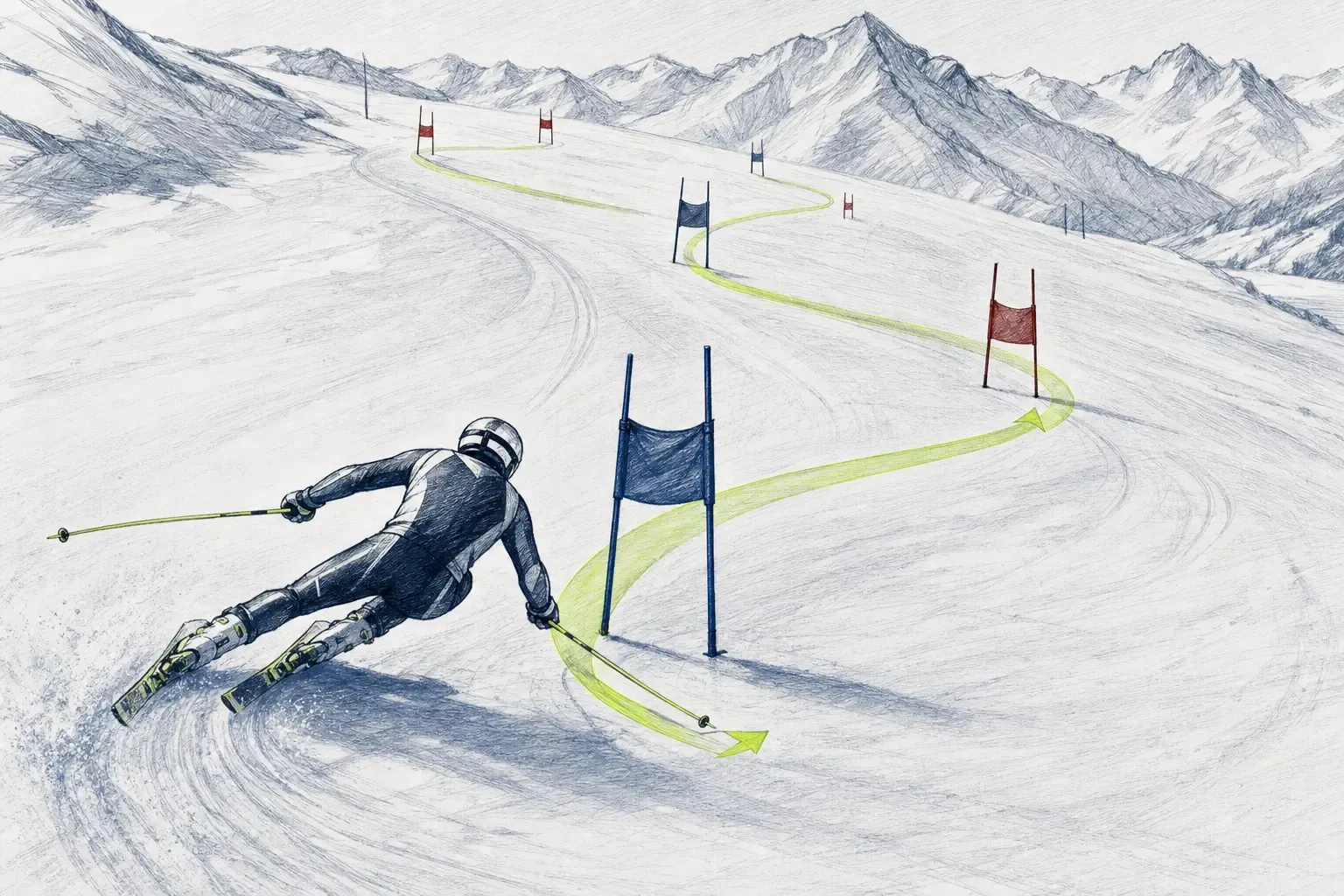Rennlinie race line – technische Illustration Ski Loko