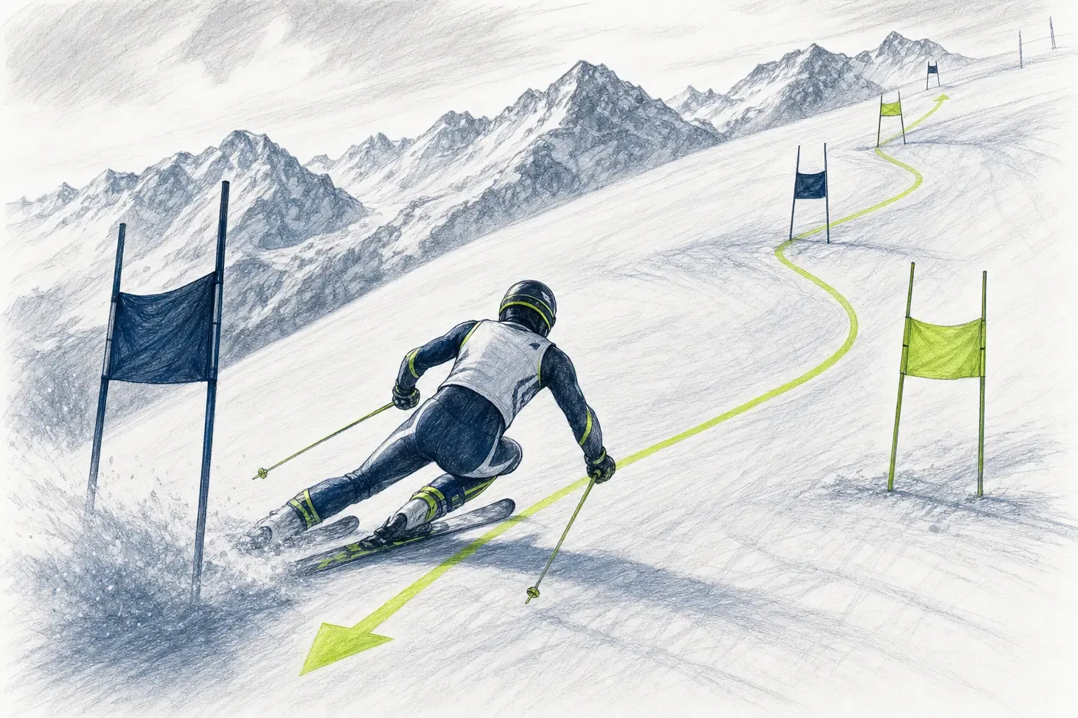 Direkte Linie – technische Illustration Ski Loko